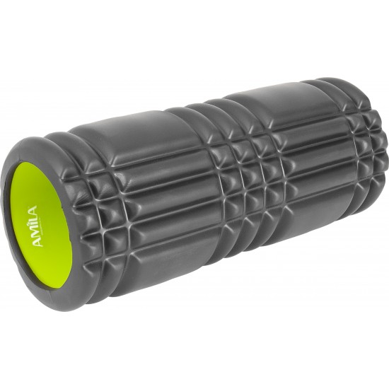 AMILA Foam Roller Plexus Φ14x33cm Μαύρο/Λάιμ 