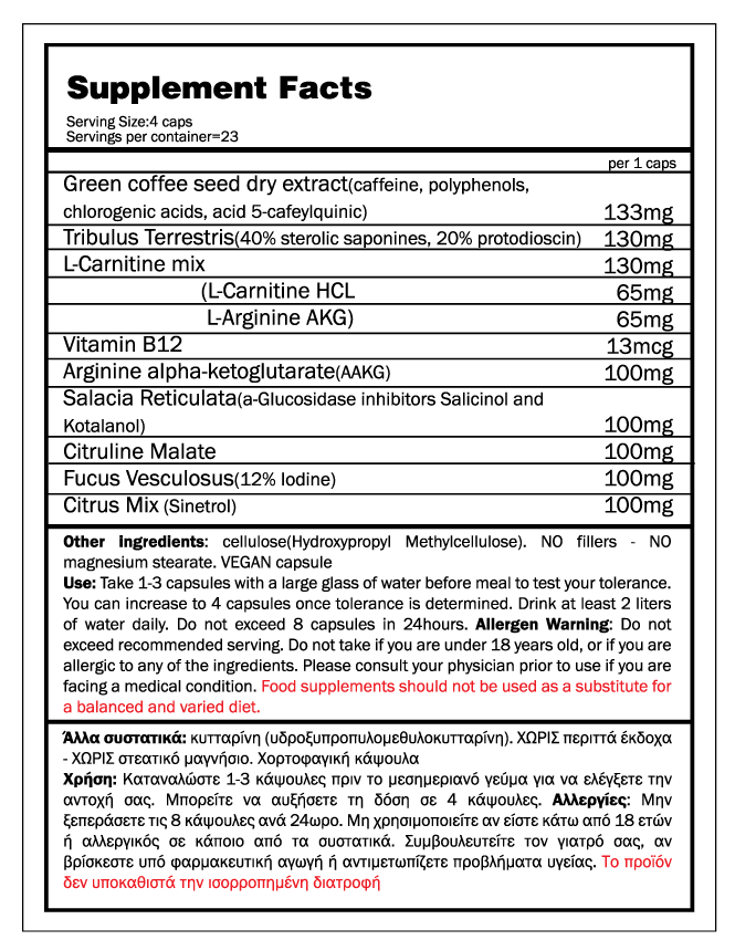FAT Killer MEN only 90caps supplement facts